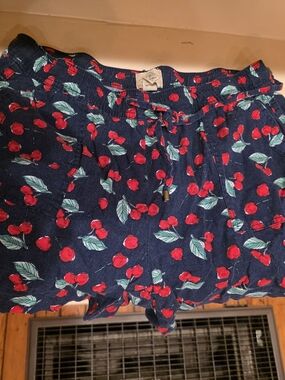 St. John's Bay LINEN Navy Shorts with Red Cherry Print